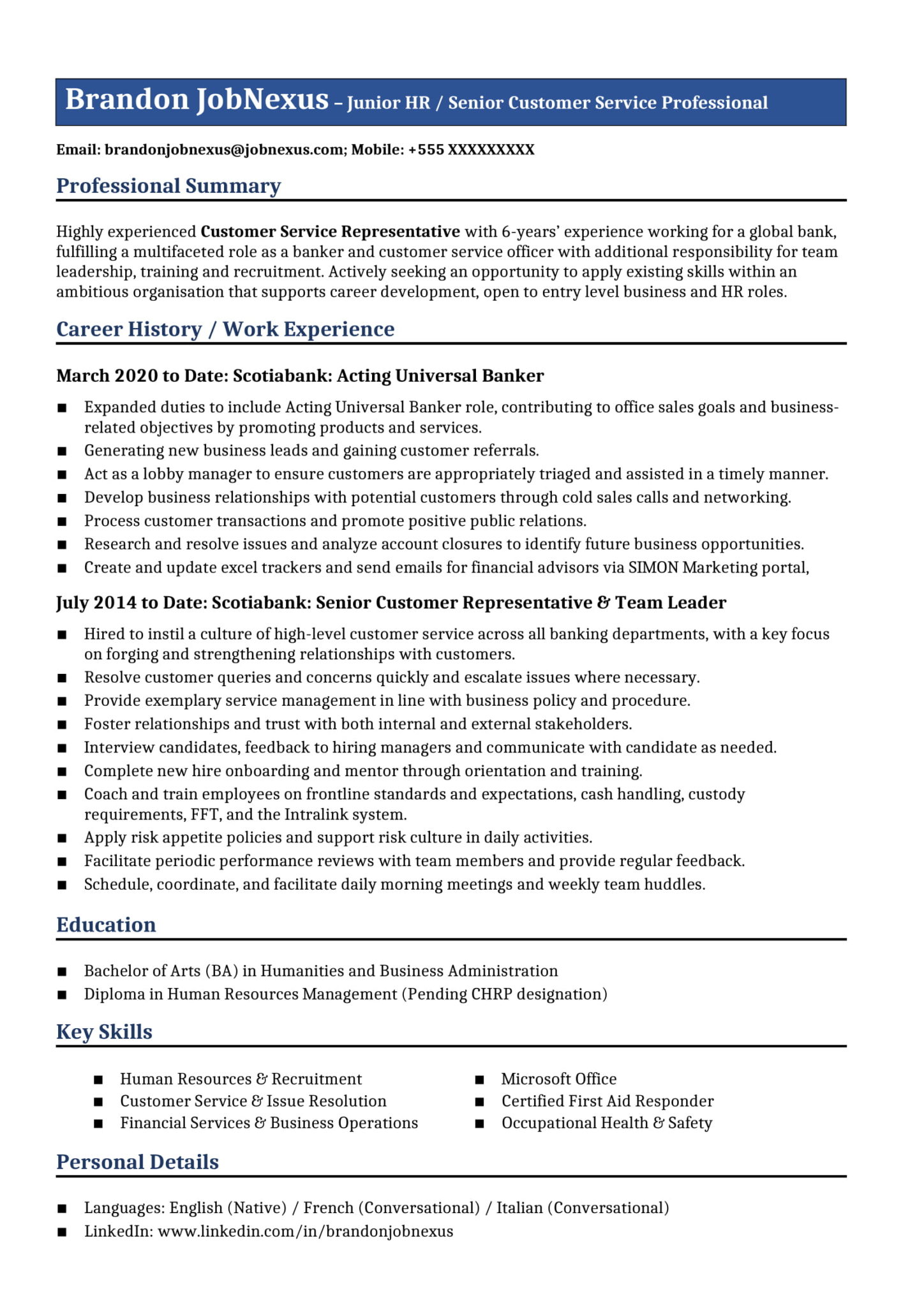 resume format experienced hire